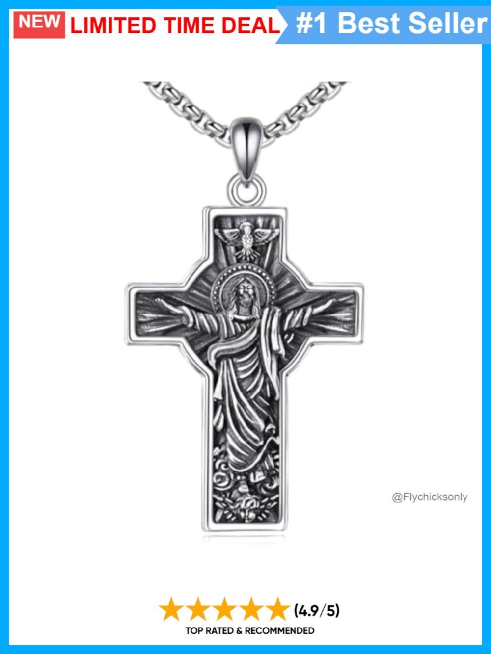 Sterling Silver Cross Necklace 22in Stainless Steel Chain Religious Pendant